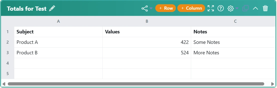 Spreadsheet Widget